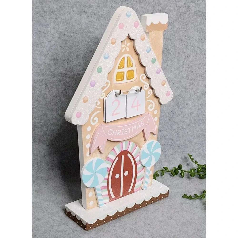 Gingerbread House Advent Calendar Candy Pastel Wood Countdown To Christmas 9.5